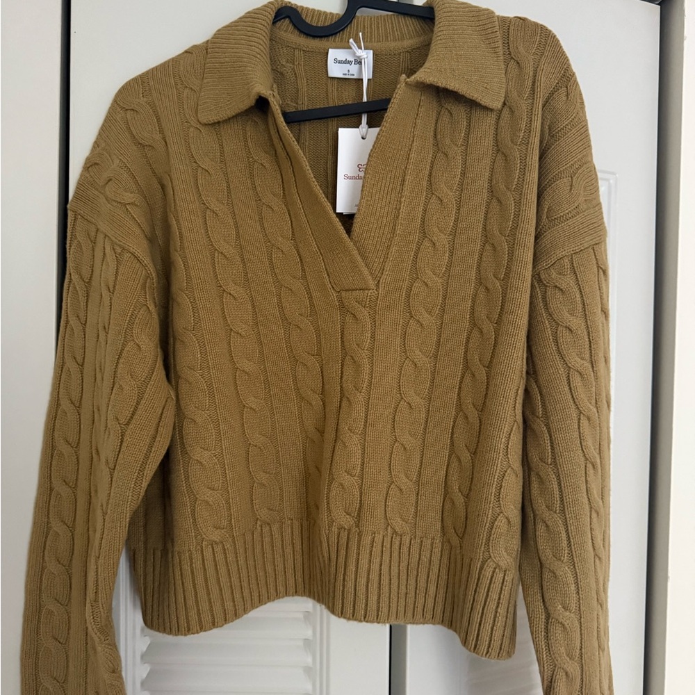 Aritzia V-Neck Cable Knit Sweater in Yellow Mustard color